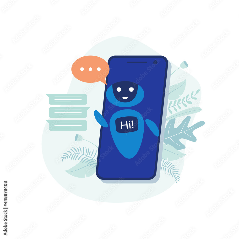 Poster chat bot messages. smart chatbot assistant conversation, online customer support robot and talking t
