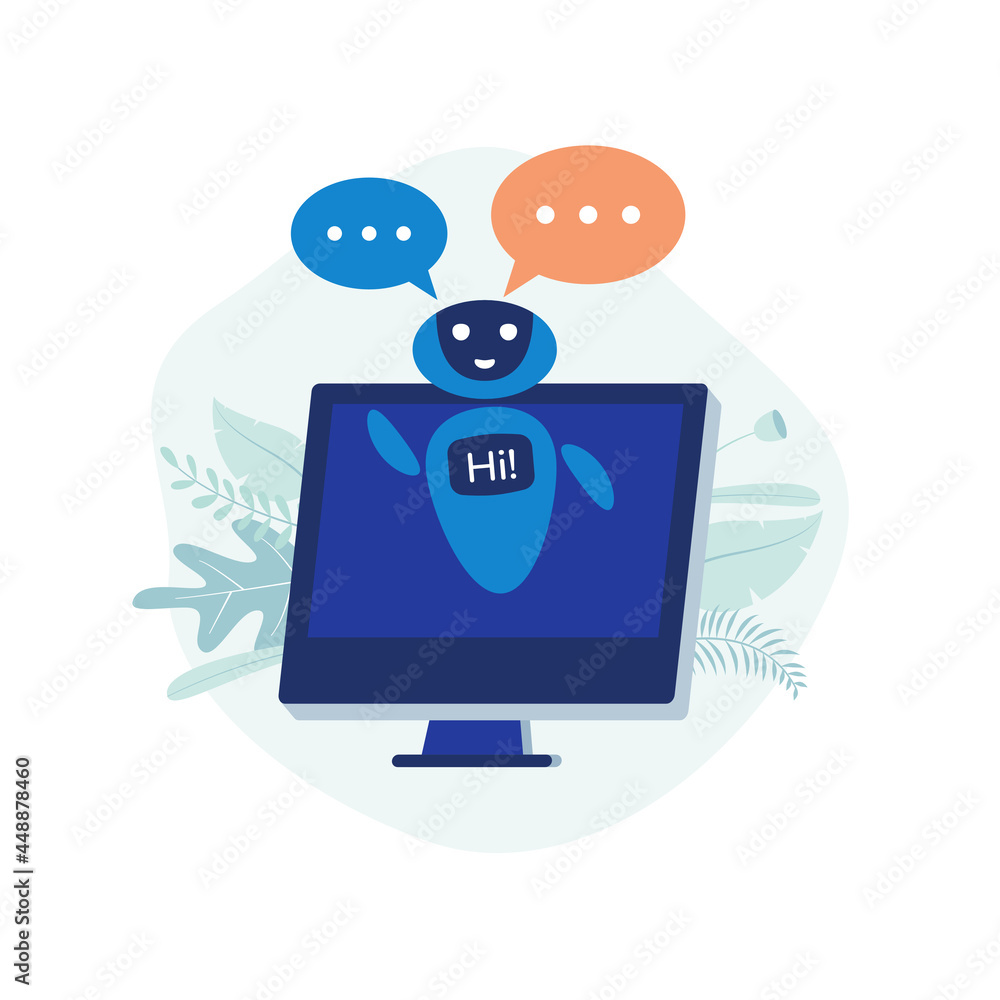 Poster chat bot messages. smart chatbot assistant conversation, online customer support robot and talking t