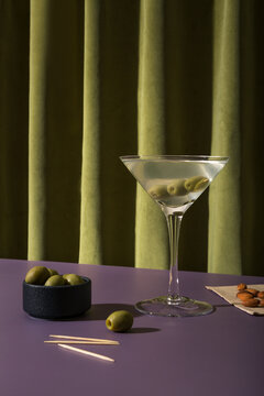 Martini with olives and nuts