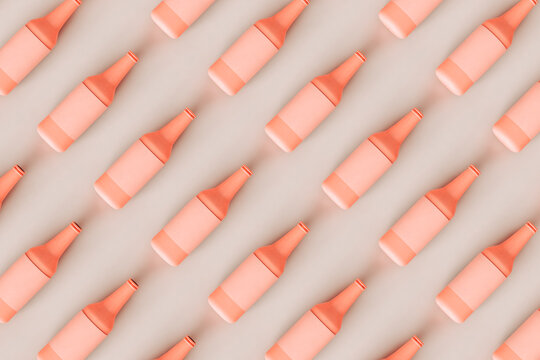 top down view of pink beer bottles - 3D render