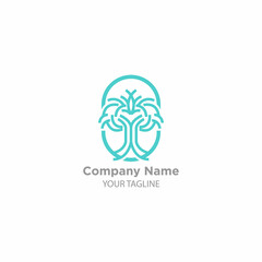 Extended graphic tree logo template with stylized leaves growing from center, vector illustration isolated on white background