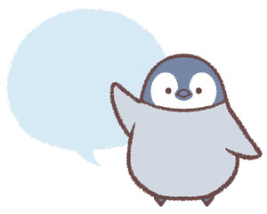 案内するペンギンヒナとフキダシ