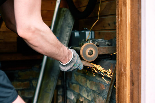 Close up of man working with metal