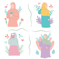 bundle of pastel colored  HIjab Women with floral decorative Suitable for Islamic Illustration