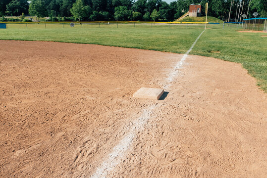 First base on the baseball diamond infield. 