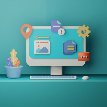 3d illustration data management software concept