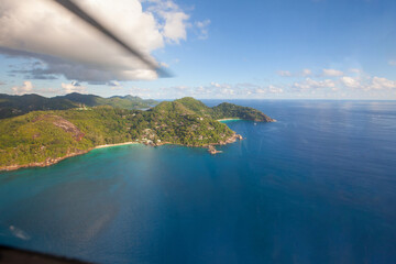 helicopter flight over Mahe island, Seychelles