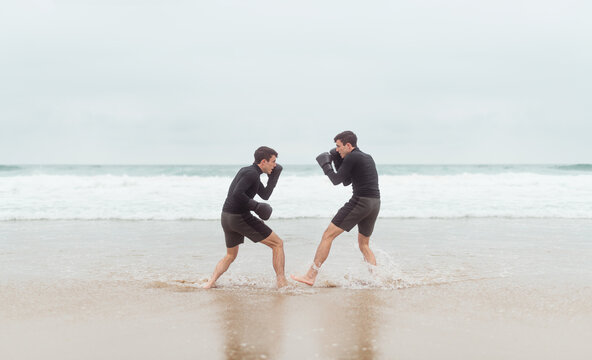 Young athlete fighting against himself