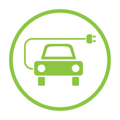 Flat illustration with green car. Nature background vector. Alternative energy. Vector illustration. Stock image.