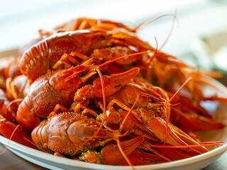 boiled red crayfish, natural protein food