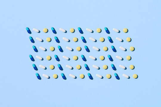 Creative layout with different colored pills