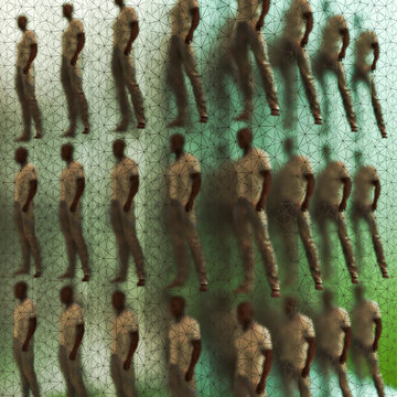 Men in glass cylinders 