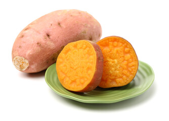 Sweet potatoes. Cooked sweet potatoes on white background 