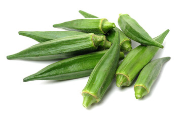 Fresh young okra isolated on white background