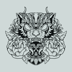 tattoo and t shirt design black and white hand drawn angry cat engraving ornament
