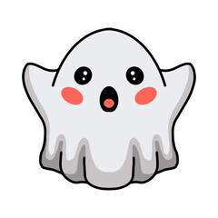 Cartoon cute halloween white ghost raising hands
