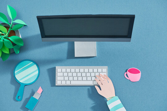 Female hands working on modern pc.