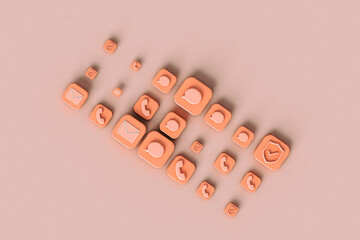 top down view of Phone applications on pink background