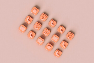 top down view of Phone applications on pink background