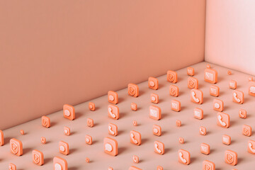 Phone applications on pink background - copyspace