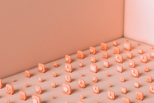 Phone applications on pink background - copyspace