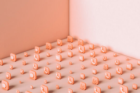 Phone applications on pink background in a box/room