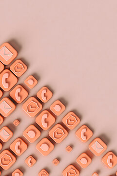 top down view of Phone applications on pink background