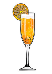 Digital illustration of alcoholic or non-alcoholic cocktail of different shapes and colors on white isolated background. High quality illustration