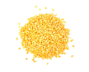 Peeled split mung bean isolated on white background.