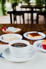Coffee with mexican sweet bread in Mexico City restaurant