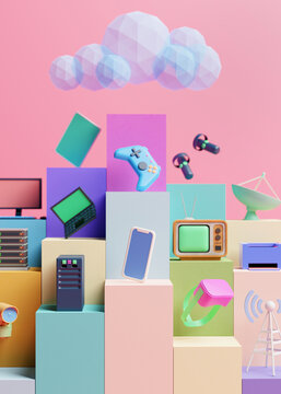 Low-poly cloud services concept