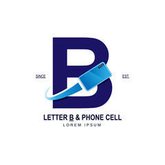 Simple and modern initial logo letter B combining with blue smartphone. Suitable for technology and internet business