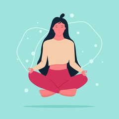 a beautiful girl is doing yoga. a girl meditates and flies