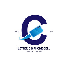 Simple and modern initial logo letter C combining with blue smartphone. Suitable for technology and internet business