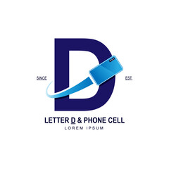 Simple and modern initial logo letter D combining with blue smartphone. Suitable for technology and internet business
