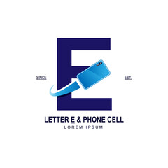 Simple and modern initial logo letter E combining with blue smartphone. Suitable for technology and internet business