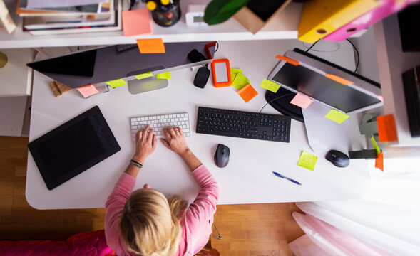 Woman working from  home