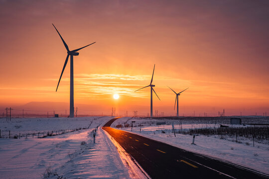 Fototapeta Wind turbine with the road