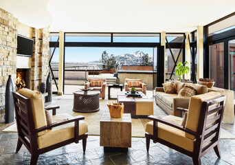 Architecture image of rustic hotel lounge room 