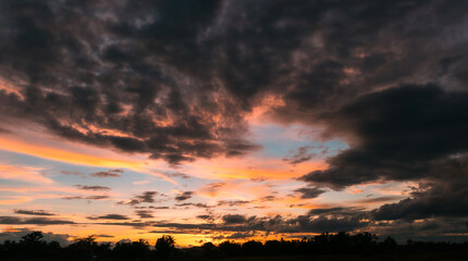 Fototapeta na wymiar Panorama dramatic twilight sky and cloud sunset background