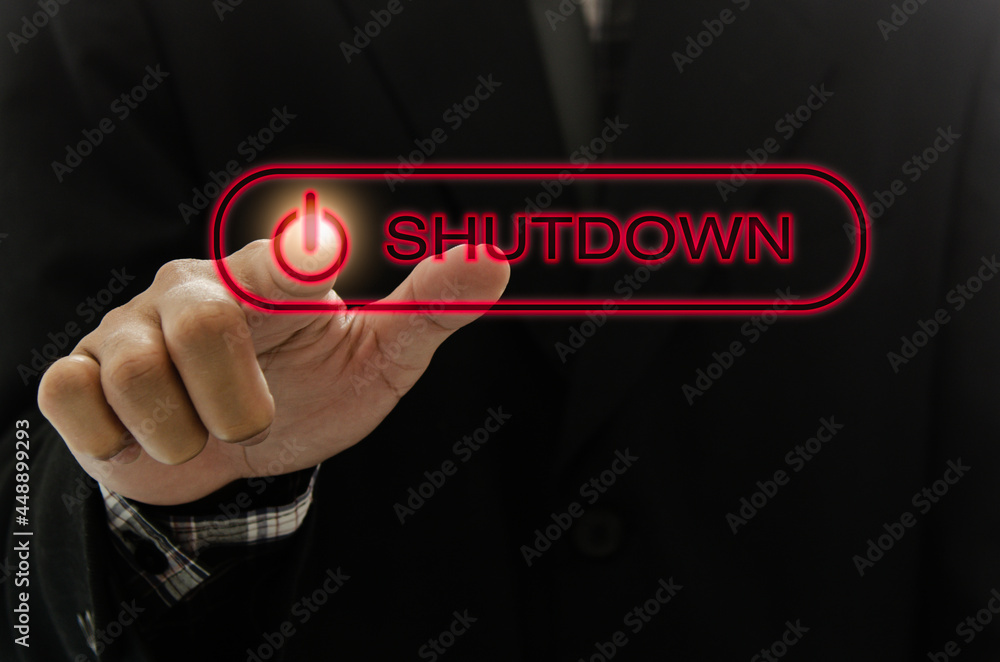 Poster hand press touch screen shutdown button virtual screen.