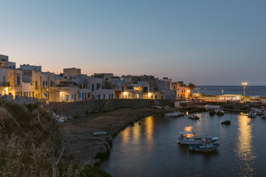 Quaint seaside village at sunset