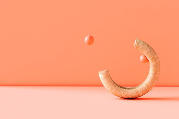 Abstract render of a torus throwing spheres - copyspace