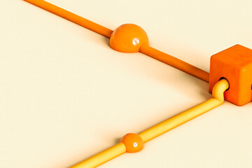Orange tubes connecting with a cube -  copyspace