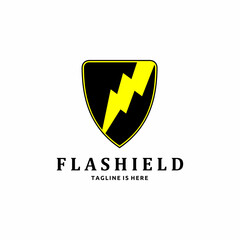 Flash Thunder Shield Logo Design Vector