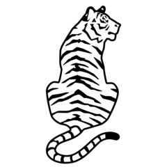 虎のシルエットもしくは線画のイラスト素材　後ろ向き　座る