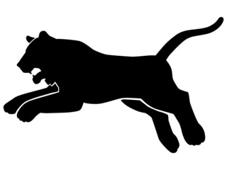 虎のシルエットのイラスト素材　横向き　ジャンプ　縞模様なし