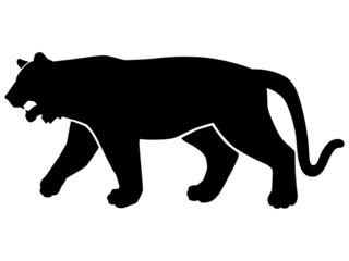 虎のシルエットのイラスト素材　横向き　歩く　縞模様なし