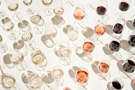 Yellow, pink and red wine.