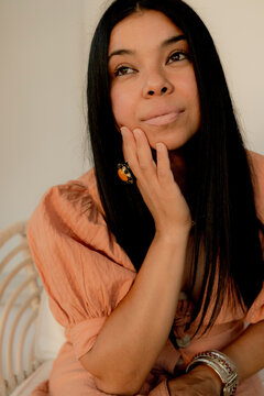 thoughtful aboriginal woman portrait